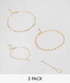 Asos Pack Of 3 Stone Anklets And Foot Chain - Gold