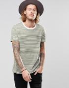 Asos Stripe T-shirt With Crew Neck In Green