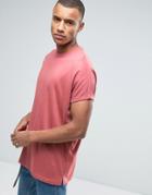 Asos Super Oversized Longline Heavyweight T-shirt With Roll Sleeve In Pink - Pink