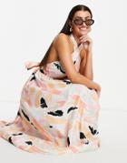 Asos Design Halter Neck Midi Dress In Abstract Print-multi