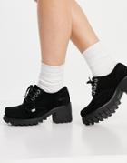 Kickers Klio Chunky Block Heel Lace Up Shoes In Black Suede