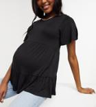 New Look Maternity Short Sleeve Double Tiered Peplum T-shirt In Black