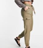 Only Tall Cargo Pants With Tie Waist In Khaki-green