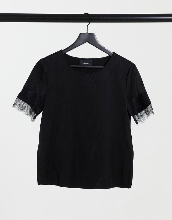Object Eileen Lace Trim Slinky Top In Black