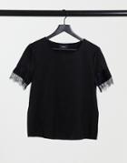 Object Eileen Lace Trim Slinky Top In Black