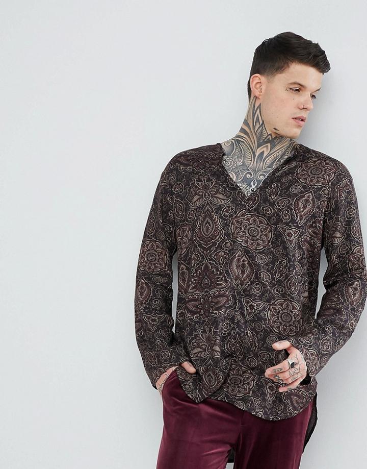 Asos Regular Fit V Neck Shirt With Paisley Print - Black