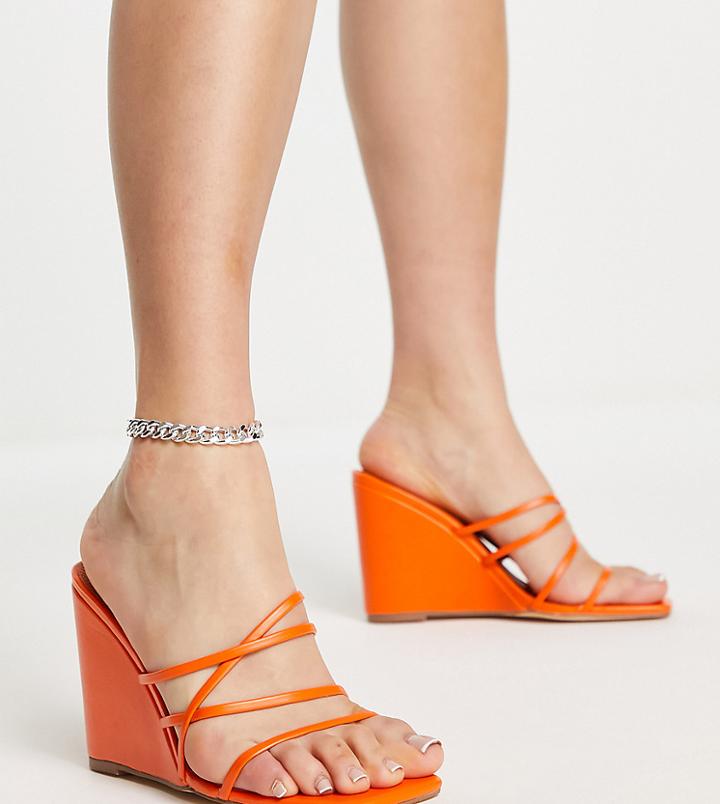 Topshop Wide Fit Rocco Strippy Heeled Wedge In Orange