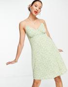 Only Mini Sundress With Cross Back In Ditsy Green Floral