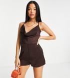 Missguided Petite Cowl Neck Romper With Twist Back In Brown