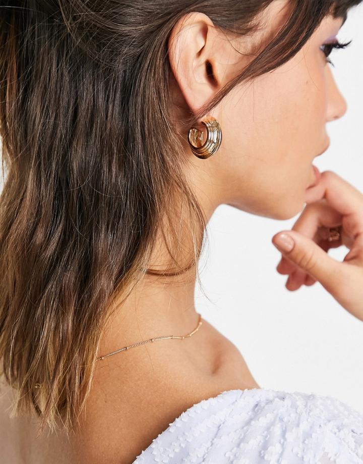 Asos Design Hoop Earrings In Brushed Ridge Design In Gold Tone