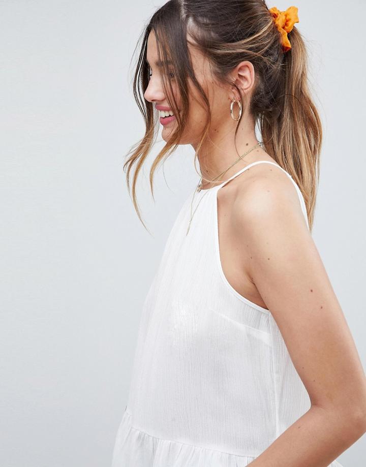 Asos Design Trapeze Top In Crinkle - White