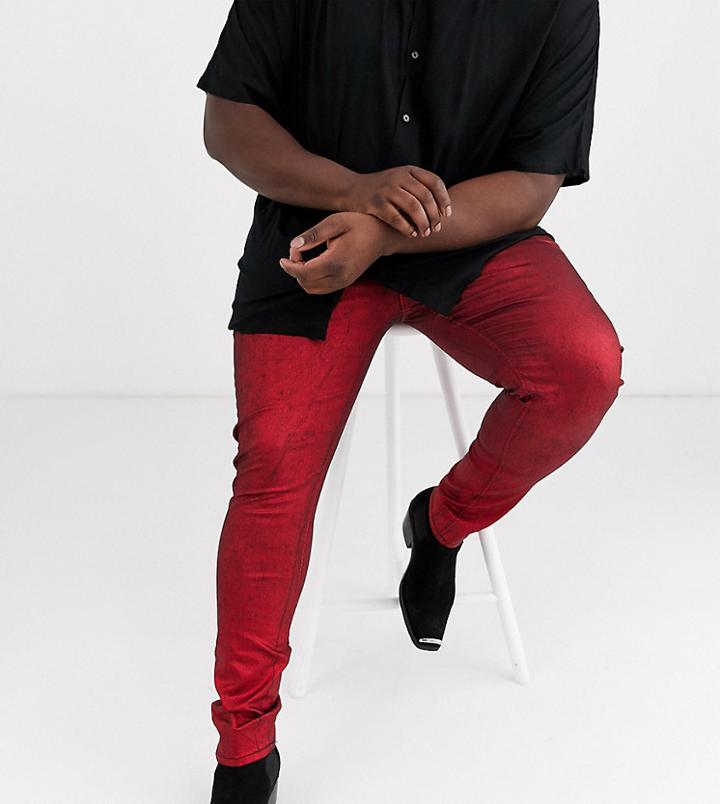 Asos Design Plus Super Skinny Jeans In Coated Red Metallic
