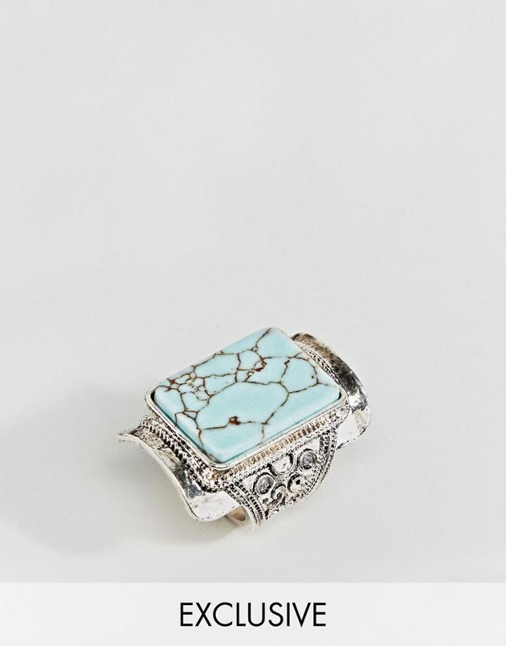 Sacred Hawk Turquoise Square Ring - Silver