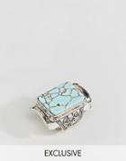 Sacred Hawk Turquoise Square Ring - Silver