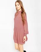 Asos Shirred Neck Swing Dress - Dusky Pink