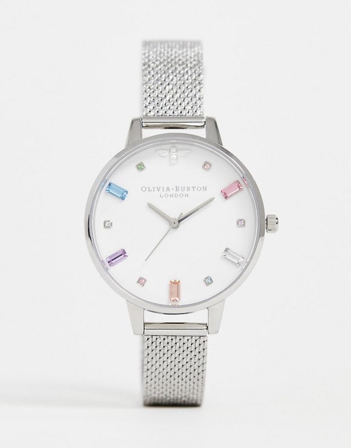 Olivia Burton Ob16rb10 Rainbow Bee Boucle Demi Mesh Watch In Silver - Silver