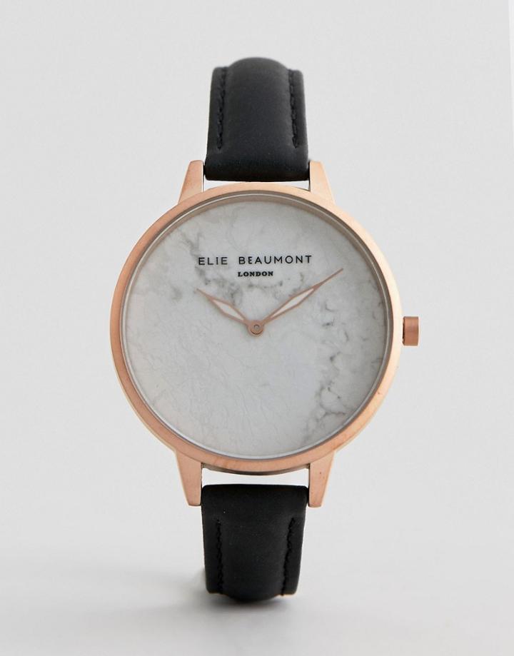 Elie Beaumont Watch With Marble Dial And Leather Strap - Black