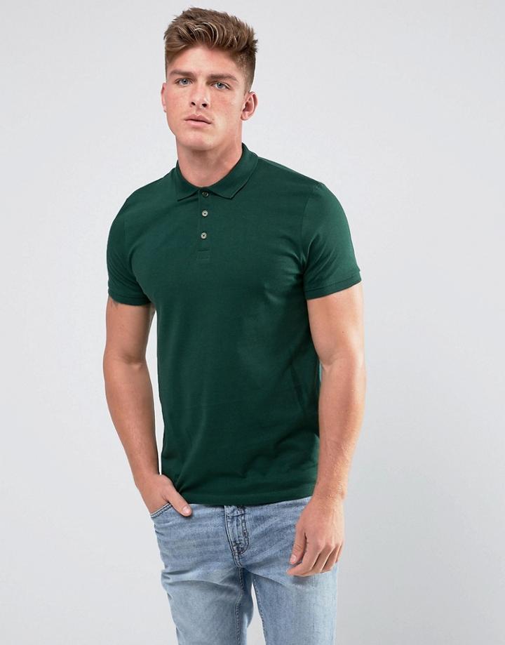 Asos Jersey Polo In Green - Green