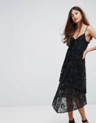 Warehouse Floral Jacquard Strappy Dress - Black