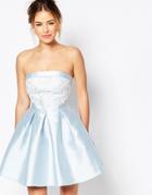 Chi-chi London Petite Bandeau Mini Prom Dress With Lace Applique Bust Detail - Blue