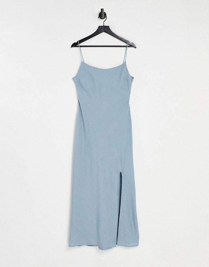 Asos Design Linen Cami Maxi Dress In Duck Egg-blues