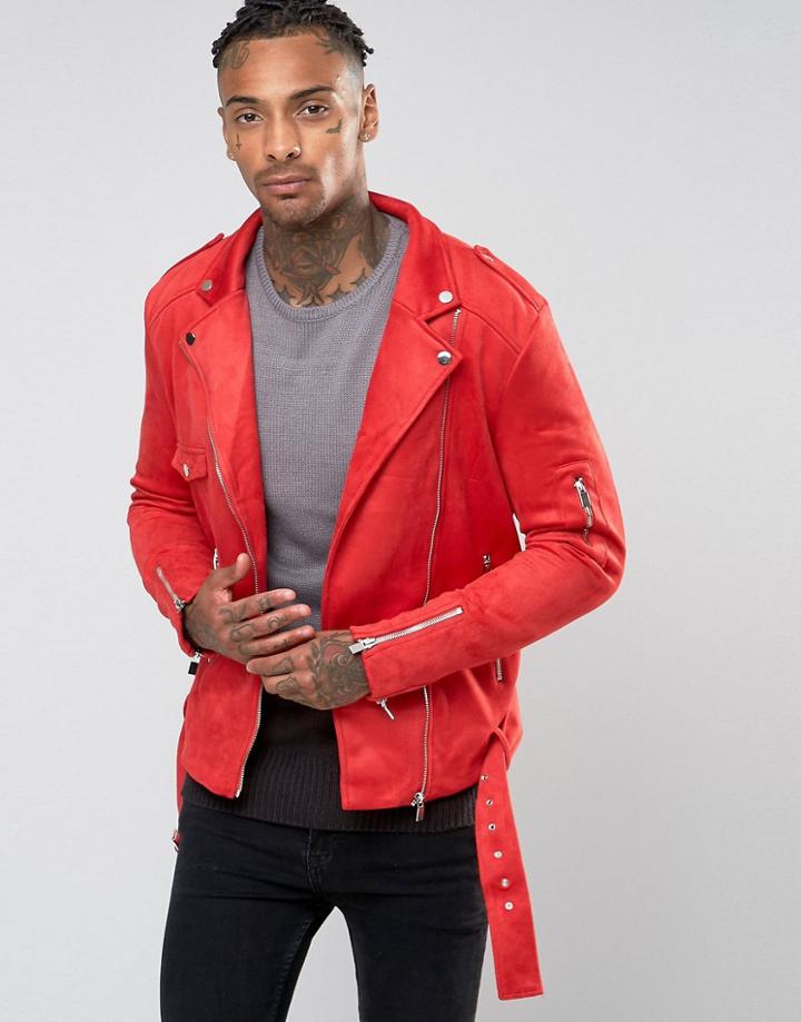 Sixth June Suedette Biker Jacket - Red