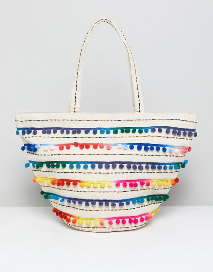 America & Beyond Tie Dye Embroidered Beach Bag - Multi