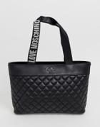 Love Moschino Quilted Metallic Logo Shoulder Tote Bag - Black