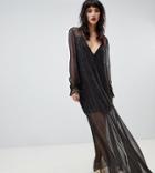 Dusty Daze Metallic Striped Boho Maxi Dress - Black