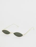 Asos Design Metal Narrow Sunglasses In Gold With Smoke Lens - Gold