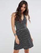 Asos Stripe Halter Sundress In Rib