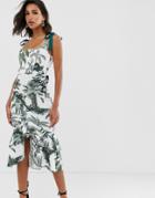 Asos Design Botanical Tie Strap Midi Dress - Multi