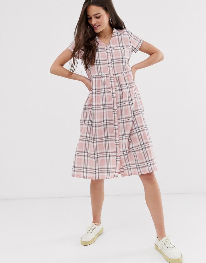 Daisy Street Midi Dress In Check - Pink