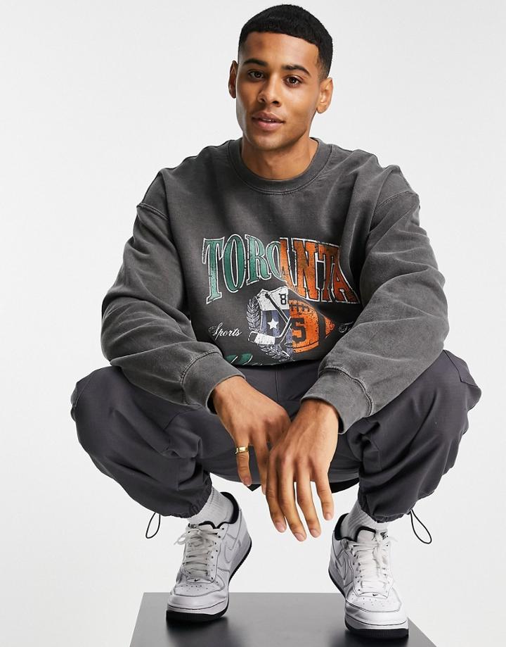 New Look Color Block Spliced Sweat With Varsity Print In Dark Gray