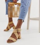 Asos Design Hip Hop Block Heeled Sandals In Natural-beige