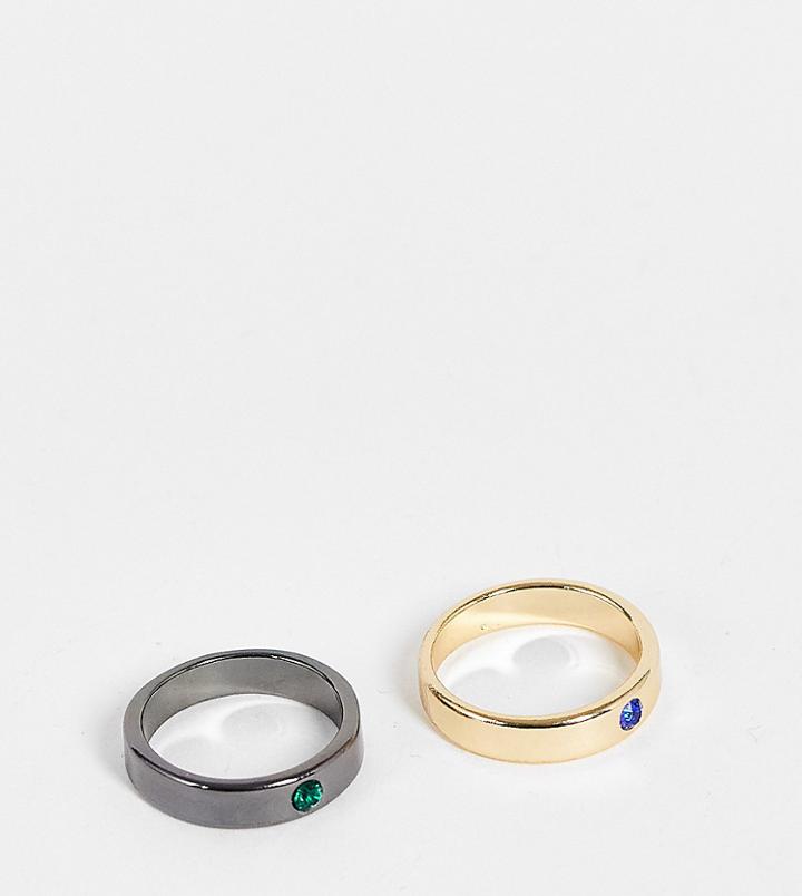 Reclaimed Vintage Inspired 2-pack Band Rings With Stones In Mixed Metal-multi