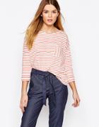 People Tree Fairtrade Cotton Bretton Stripe T-shirt With Pocket - Navy Sripe