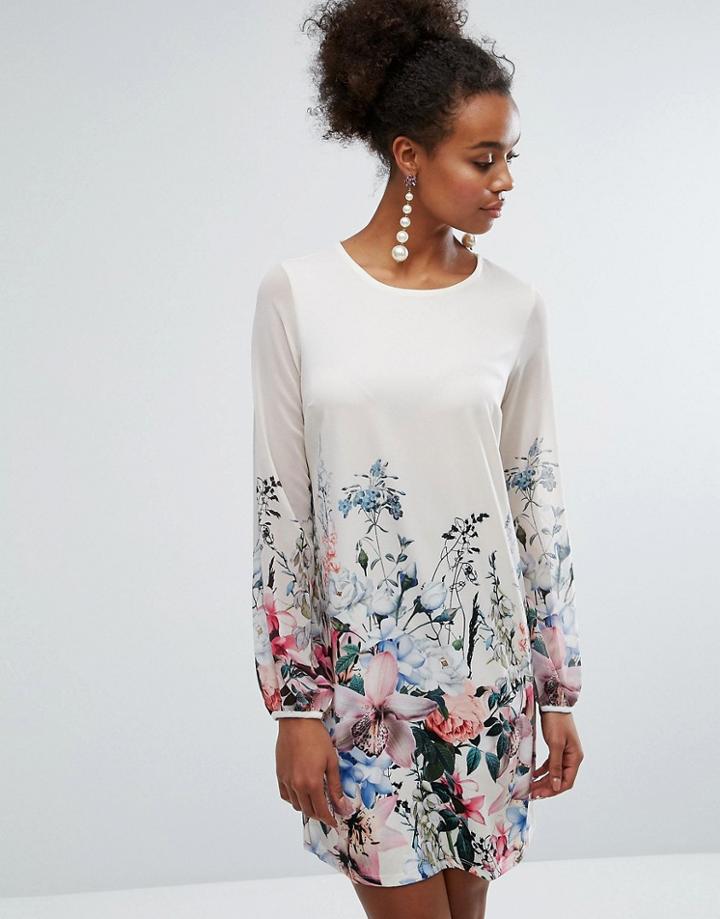 Lipsy Border Print Long Sleeve Dress - Multi