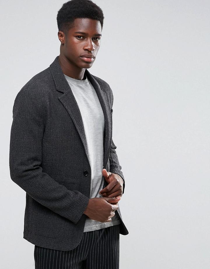 Asos Unstructured Slim Blazer In Gray Texture - Gray