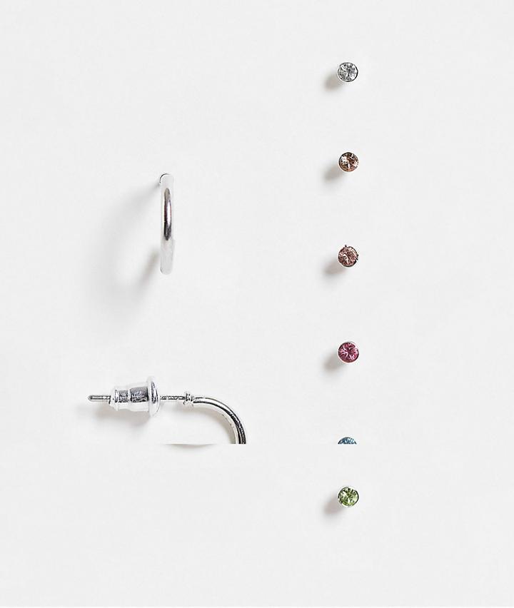 Topshop Stud And Huggy Hoop 8 X Multipack Earrings In Silver And Pastel Mix