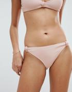Missguided Rib Textured Knot Detail Bikini Bottom - Pink