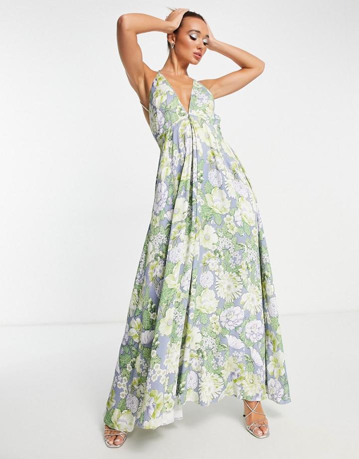 Asos Edition Satin Cami Maxi Dress In Garden Floral Print-multi
