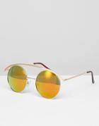 Jeepers Peepers Round Frame Sunglasses In Pink Tinted Lens - Gold