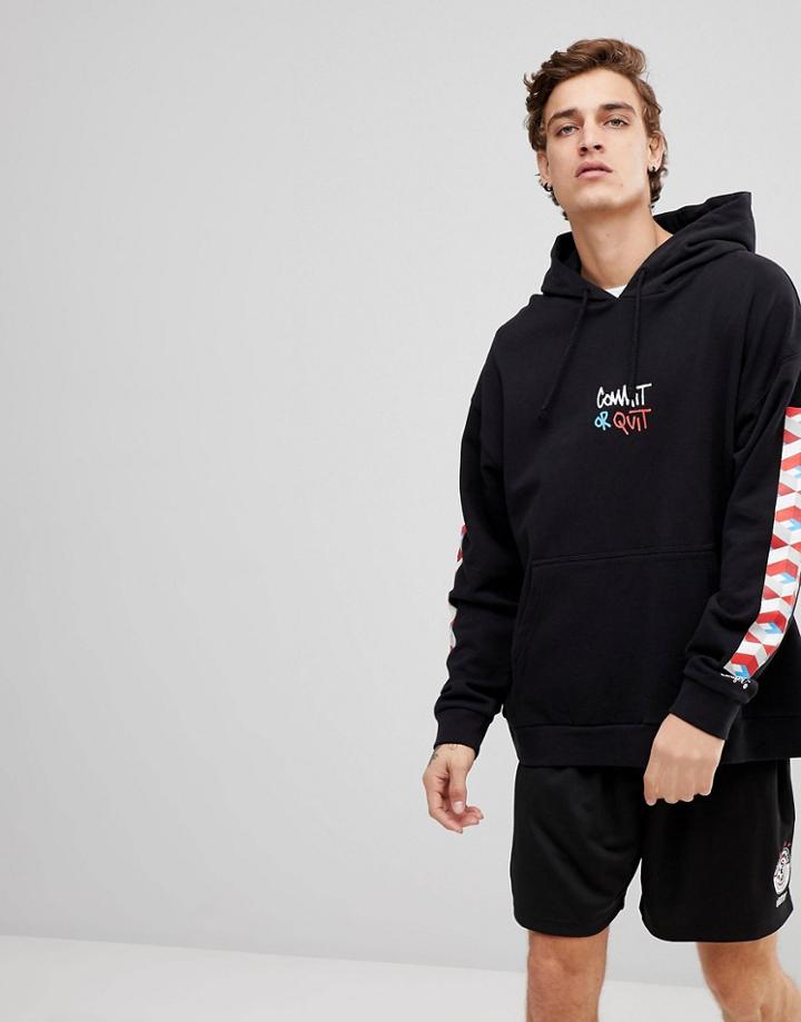 Element Commit Hoodie With Sleeve Print In Black - Black