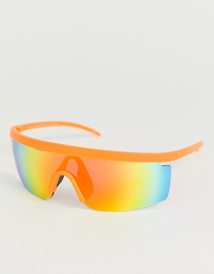Asos Design Wrap Visor Fashion Glasses In Orange - Orange