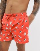 Jack & Jones Swim Shorts In Shark Print - Red