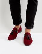 Asos Loafers In Burgundy Faux Suede With Tassle Detail - Red