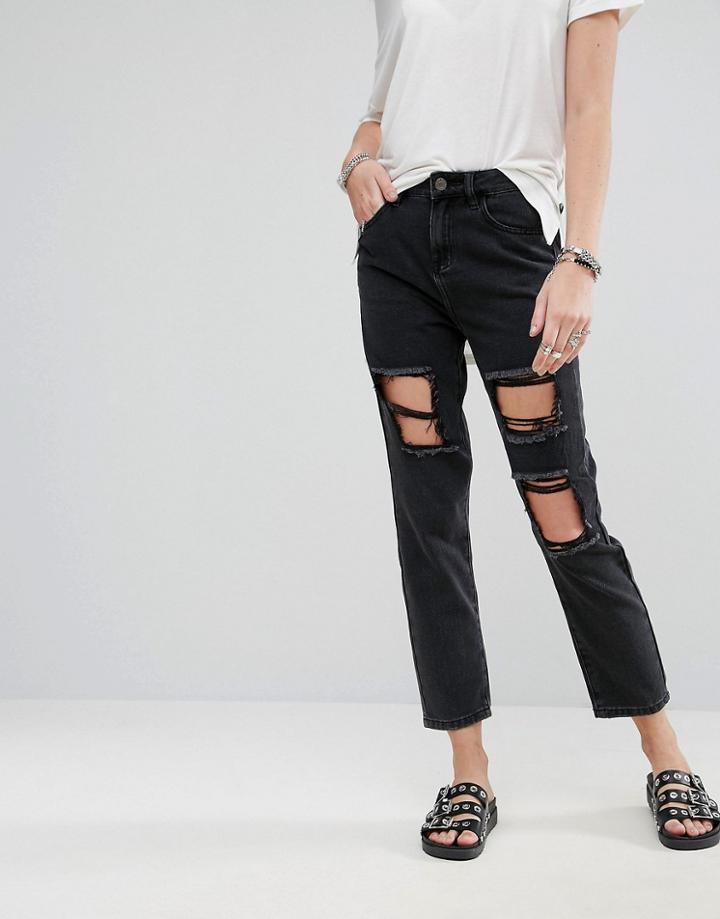 Noisy May Boyfriend Rip Ankle Cut Jeans - Black