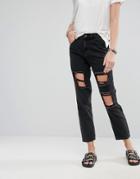 Noisy May Boyfriend Rip Ankle Cut Jeans - Black