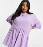 Asos Design Curve Oversized Mini Smock Dress With Dropped Waist In Lilac-purple